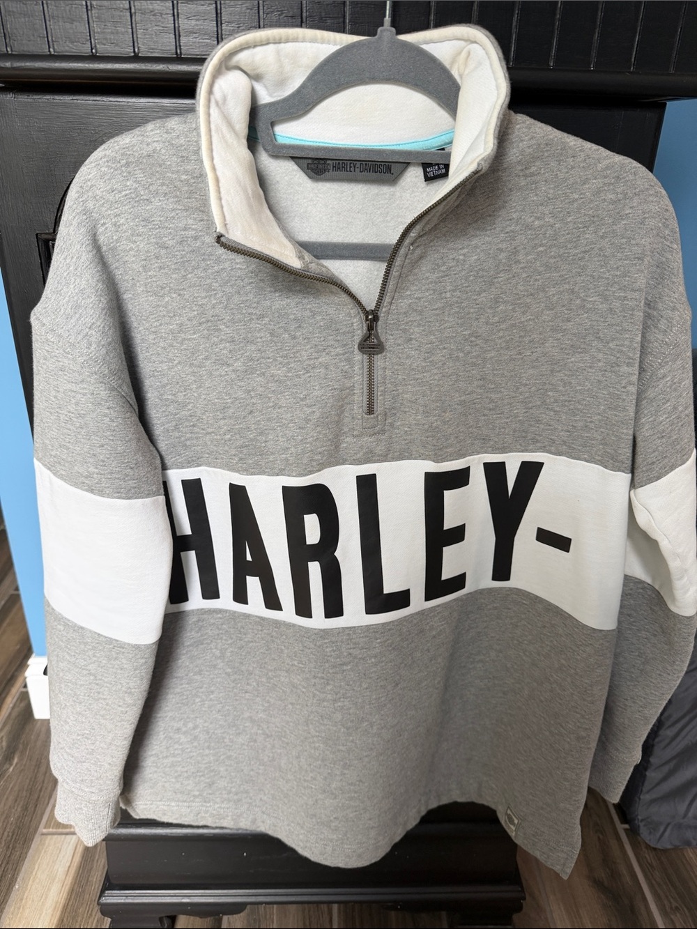 Harley-Davidson Gray & White Half-Zip Pullover Sweater